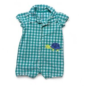 Carter's Green Checkered Romper with Turtle